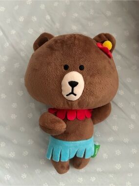 Line Brown Plush Bear Toy with Red Flower and Blue Skirt - Kids Toys
